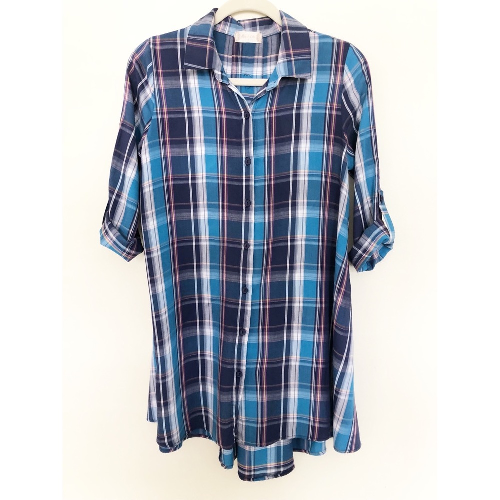 Altar’d State Blue Plaid Shirt Dress Small